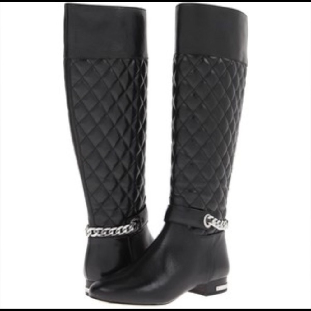 Michael Kors Black Quilted Chain Heeled Boots